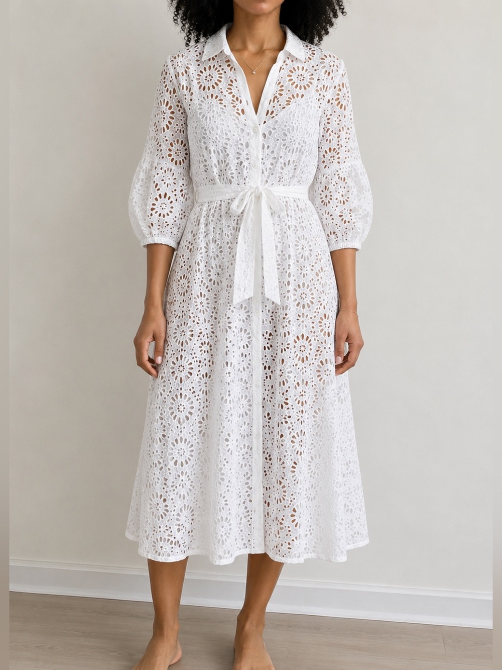 Lilly Pulitzer Mialynn Eyelet Midi Shirt Dress Cover Up White Size 4- No slip